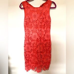 SLNY Sleeveless Coral Lace Dress